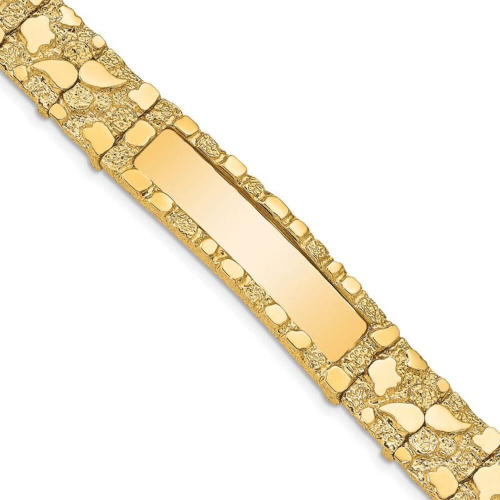Men's 14k Yellow Gold 12mm Nugget I.D. Bracelet - 7 Inch